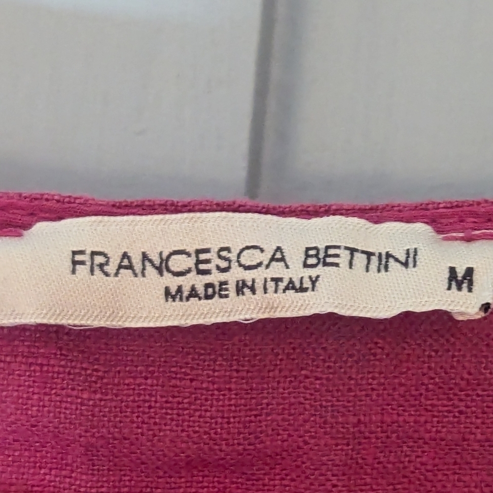 ♥️ Frances Bettini Linen Blouse Lagenlook size M natural fabric boho red Italy - Picture 2 of 9